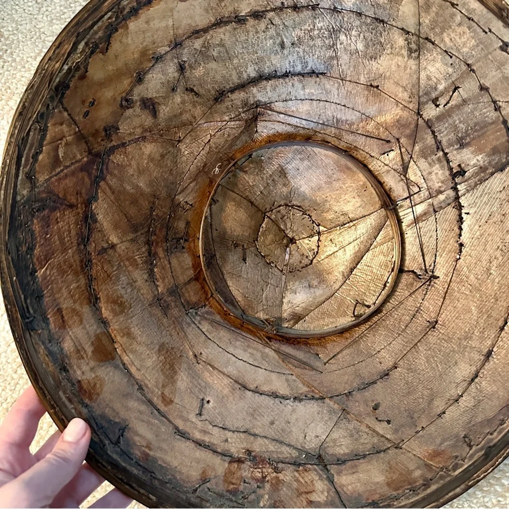 Antique Asian Conical Hat Non La Woven Bamboo Carved Wood Decorative‎ Art